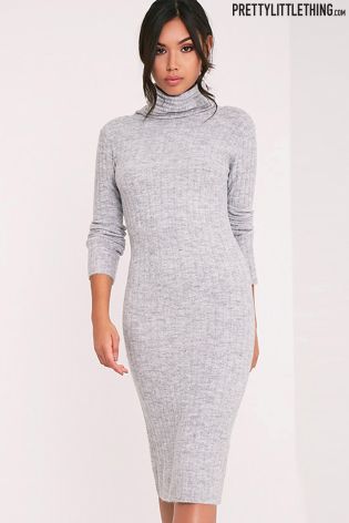 PrettyLittleThing Roll Neck Soft Ribbed Midi Dress